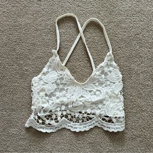 White Crochet Cross Tie Tank Top, OS